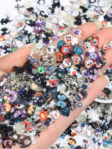 Halloween Autumn/Winter Mixed Nail Art Decorations, Black Cross Bat Vampire Nail Stickers With Rhinestones, Orange Pumpkin, Red Little Devil Flat Resin Rhinestones - Multicolor - View 2