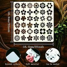 1 Floral Pattern Painting Stencil, 6x6 Inches; Features Four-Petal And Six-Petal Flowers, Sunflowers, Wreaths, Roses, And Other Floral Motifs; Fresh, Natural Spring Design With Woodland Botanical Elements. - Sets - View 2