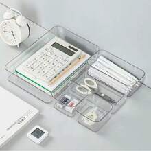 透明壓克力化妝品收納盒，附抽屜、分隔板與隔層，桌面辦公文具收納盒，居家書桌抽屜收納整理盒 - 查看 4
