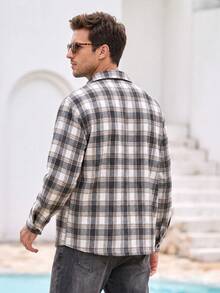 Mercer Haus Men's Casual Fashion Versatile Minimalist Elegant Grey & White Plaid Overcoat - Grey - View 2