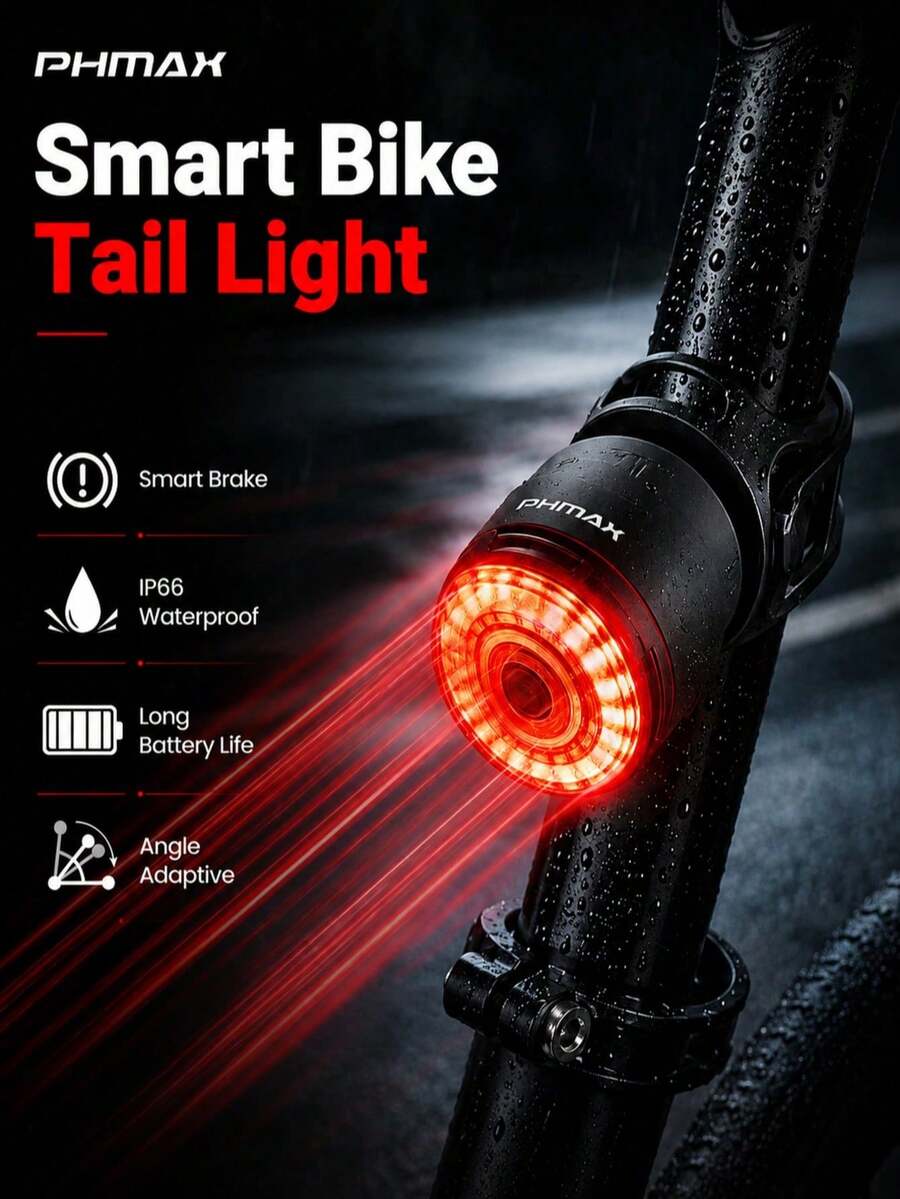 X-TIGER Smart Brake Sensing Bicycle Tail Light | USB-C Rechargeable Bicycle Rear Light With Brake Sensing Function, IPX6 Waterproof Performance, Suitable For Bicycle Riding Lighting Accessory - Multicolor - View 1