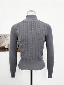 Autumn/Winter New Korean Style Cable Knit High Neck Long Sleeve Slim Fit Cinched Waist Sweater, Flattering Pure Desire Base Layer Top - Grey - View 8