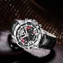 Biden Casual Men's Sports Watch, Leather Watch, Men's Watch, Fashion Timing Watch, Waterproof - Silver - View 9