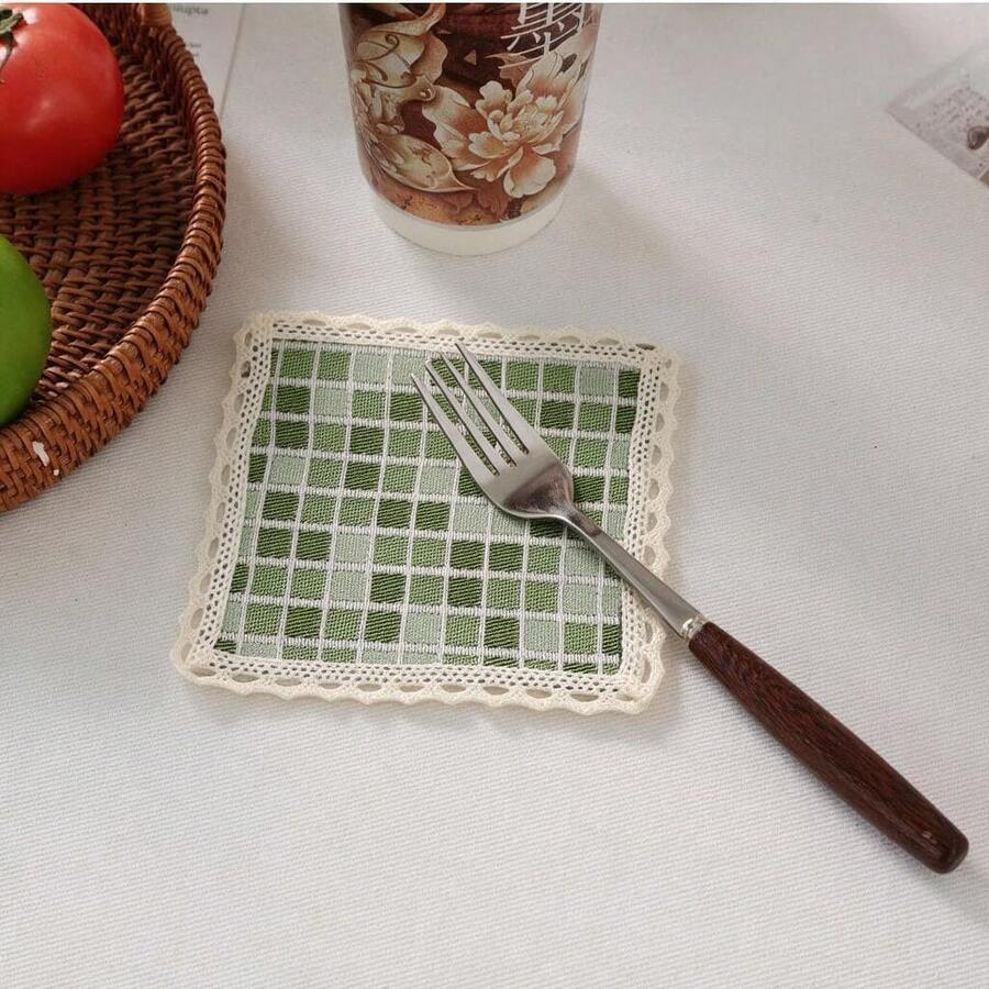 10入聚酯纖維可重複使用杯墊 10*10cm/3.9*3.9inch 波希米亞時尚款,適合咖啡、茶、野餐、露營、RV旅行,入厝禮、生日禮、節日禮物,廚房桌面保護墊 - 草綠色 - 查看 1