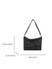 Premium Fashion Niche Denim Patchwork Crossbody Bag, Versatile Casual Large Capacity Shoulder Bag For Women, Pendant For Reference Only - Black - View 2
