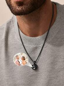 Customized Personalized Men's Valentine's Day Couple Matching Projection Photo Necklace, Necklace Can Hold Photo, Commemorative Gift For Father And Boyfriend, Also Jewelry Accessory For Halloween And Christmas - Multicolor - Style 5 - View 4