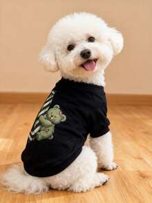LUCKIE PAL 1pc Halloween Zombie Bear Pattern Pet Hoodie, College Style, Physical Flea Prevention, Reduced Shedding, Insulated & Breathable, Dog T-Shirt Suitable For Large And Small Dogs And Cats, Indoor And Outdoor - Black - View 4