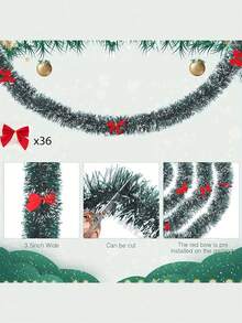 Christmas Wreath Decoration Set, Sequin Wreath And Transparent Mesh Ribbon With Red Bow, Christmas Tree Hanging Ornament, Holiday Home Party Decor - Multicolor - View 7