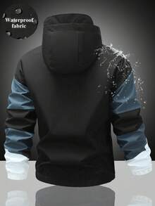 Men's Half-Zip Hooded Pullover Jacket With Chest Graphic Print, Casual Sports Jacket For Walking, Travel, Shopping And Commuting - Dark Grey - View 2