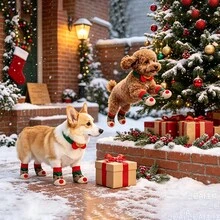 4 Pairs Christmas Dog Socks, Anti-Slip Anti-Dirt Pet Socks, Cute Reindeer Pattern, Soft Knitted Puppy Cat Paw Protection Covers, Indoor Wear, Suitable For Small Dogs And Cats - Multicolor - View 4