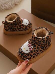 Hello Kitty Girls' Leopard Print KT Plush Boots, Autumn/Winter Thick Thermal Lined Soft Sole Warm Cute Snow Boots - Brown - View 4