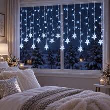 1pc 96 LED Icicle Lights Curtain String Lights Drops Star Pendants 3 Color Modes USB Powered With Remote Control 8 Modes For Home Window Decor Indoor Outdoor Christmas New Year Holiday Party Decoration - Multicolor - View 3