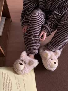 XIXITIAO Cute Puppy Comfort Soft Sole Slippers, Warm Closed Toe Indoor Home Slippers - Khaki - View 7