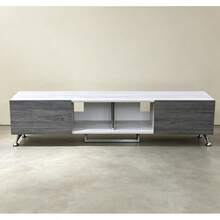 Mueble para TV Blanco y Gris de Melamina, Centro de Entretenimiento con Puertas y Estantes Abiertos, Mueble de Almacenamiento para Sala de Estar, Gran Capacidad, Fácil Montaje - Gris Claro - Ver 1