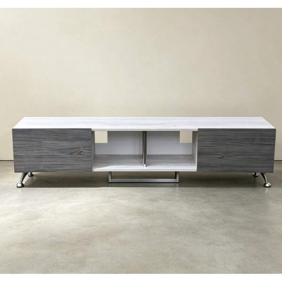 Mueble para TV Blanco y Gris de Melamina, Centro de Entretenimiento con Puertas y Estantes Abiertos, Mueble de Almacenamiento para Sala de Estar, Gran Capacidad, Fácil Montaje - Gris Claro - Ver 1