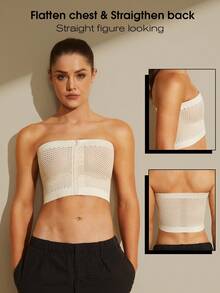 1件女款胸部壓縮背心 可調節無縫拉鍊束胸上衣 胸部束縛內衣 Les Breast Binder - 杏色 - 查看 2