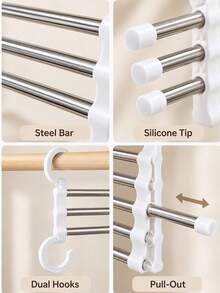 Multi-Layer Pants Rack - Space-Saving Foldable Design, Helps Efficiently Organize Your Wardrobe; Suitable For Jeans, Leggings And Casual Pants Plastic Multi-Layer Pants Rack; Features Non-Marking Anti-Slip Storage Function, Easy To Assemble; Ideal Choice For Holiday Preparation And Seasonal Wardrobe Organization; - Multicolor - View 8