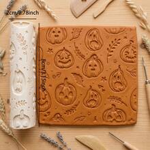Halloween Series Soft Clay Texture Roller, Embossed Pattern Roller With Pumpkin, Ghost, Skull, Spider Web And Other Halloween Motifs, Polymer Clay Embossing Tool, DIY Handmade Earring Pendant Jewelry Making, Ceramic Air Dry Clay Embossing Roller, Handmade Clay Texture Carving Craft Tool, Clear 3D Embossing, Handmade Creative Decoration Prop - Halloween Series - View 15