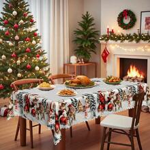 1pc Christmas Tablecloth - Snowflake Pattern Santa Claus Reindeer Snowman Cabin Print American Vintage Design Dining Tablecloth - Durable Polyester Fabric - Suitable For Rectangular, Round, Dining Tables - Party, Home, Restaurant Winter Decor - Easy To Clean Holiday Decoration - Multicolor - View 7