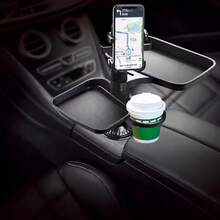 1pc 360° Rotating Car Tray, ABS Material Multi-Function Car Cup Holder With Detachable Tray, Adjustable Base And Dual Cup Holders, Practical Car Interior Accessory, Can Hold Small Items, Suitable For Car Dining And Drinking - One Size - View 3