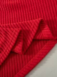 Girls' Christmas Off-Shoulder Fitted Flared Dress, New Year Princess Dress, Autumn/Winter - Red - View 9