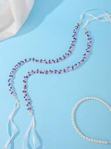 Delicate Blue Crystal Butterfly Silver Bridal Hair Vine Wedding Hair Accessories Women Bride Headpiece For Prom Party Bachelorette - Multicolor - View 8