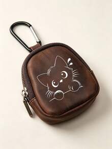 Cute White Cat & Butterfly Flower Print Mini PU Leather Coin Purse, Zipper Earbud Storage Pouch With Carabiner Clip, Portable Key Bags,Wallet Bag,Gift - Multicolor - View 10