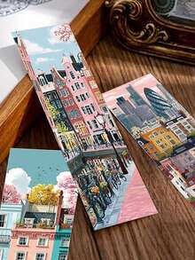 30pcs City Illustrations Bookmark Cartoon Reading Pages, Book Label Decorations, Creative Gifts For Students, DIY Page Label Bookmarks, Back To School Decor - City Illustrations Bookmark - View 5