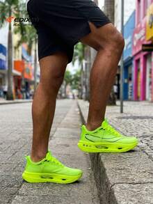 EDIXIM Sepatu Lari Pria Model Baru Musim Semi/Gugur 2026, Sepatu Lari Jalan Raya Berbahan Jala Bernapas, Sol Lembut Peredam Guncangan - Hijau fluoresensi - View 6