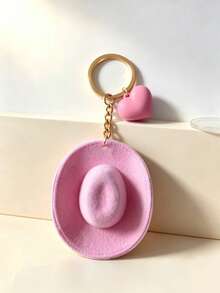 1pc Vintage Western Cowboy Style Mini Hat Keychain, Playful Heart Decor Creative Gift American Student Bag Charm, Couple Pendant - Multicolor - View 6
