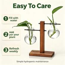1pc Vintage Wooden Frame Glass Hydroponic Vase, Multiple Styles Available, Ins Style Desktop Greenery Container, Transparent Glass Bottle For Pothos Cuttings, Dorm Office Desktop Decor Ornament, Christmas Thanksgiving Home Gift - Decorative Vase - View 7