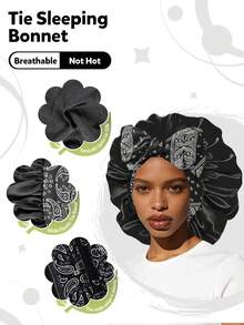 2pcs Women's Sleep Cap Set, Tie-Up Anti-Fouling Hair Cap, Comfortable Breathable Casual Hair Accessory, Suitable For Sleep And Daily Wear - 2pcs - View 8