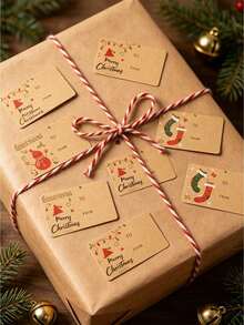 210 Christmas Gift Label Stickers-Self-Adhesive Kraft Paper Labels Featuring "From" And "To" Fields And Designs Including "Merry Christmas" Text, Reindeer, Snowflakes,Festive Red And Green Color Scheme, Perfect For Christmas Gifts. - Multicolor - View 8
