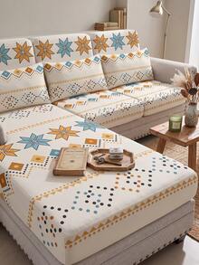 1pc Bohemian Print Milk Silk Sofa Cover, High Elasticity Washable Sofa Cover, All Season Use, Suitable For Patio, Garden, Poolside And Multiple Occasions, Sold Individually, Sofa Cover Protector, Fits 1/2/3/4 Seater Sofa - Multicolor - View 1