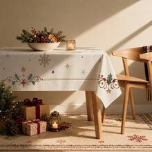 1PC Christmas Minimalist Snowflake & Star Tablecloth, Simple Cute Style Stain-Resistant Beautiful Dining Table Decor Cloth, Suitable For Christmas Table Decoration, Picnic Tablecloth, Holiday Celebration, Wedding Party Gathering, Birthday Banquet, Daily Dining Table, Kitchen & Dining Room Decor, All Seasons, Home Decor - Apricot - View 2