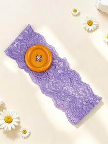 1pc New Women's Fashion Dopamine Color Large Button Lace Headband, "Ins" Style Hollow Lace Headscarf Hair Accessory - Multicolor - View 19