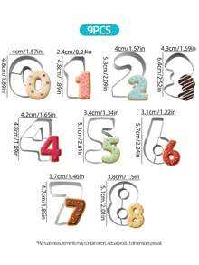 9Pcs 0 To 9 Digit Number Cookie Cutter Set, Stainless Steel Biscuit Molds For Fondant, Fruit, Cake, Birthday Anniversary DIY Baking Supplies - View 7