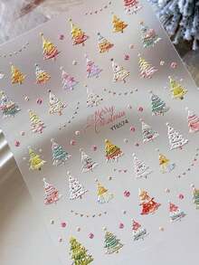 2pcs Colorful Fresh Christmas Tree Pattern Decorative Stickers With Tweezers, Self-Adhesive, Exquisite Atmosphere Stickers, Can Be Freely Assembled And Matched, Suitable For Holiday Gift Box Decoration, Shell, Phone, Laptop, Card, And Other Item Exterior Decoration - Colorful Christmas Tree - View 9