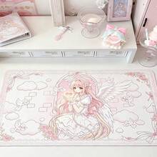 Korean Ins Japanese Anime Pink Sweet Girl Angel Wings Floral Lace Y2K Heart PU Leather Mouse Pad Office Study Room Desk Waterproof Tablecloth Computer Keyboard Game Mouse Pad Table Mat - View 11