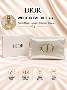 Dior White Makeup Bag, 24cm*16cm, Single Piece, Pearlescent Texture, Spacious, For Daily And Travel Cosmetic Storage - White - View 2