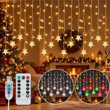 1pc 96 LED Icicle Lights Curtain String Lights Drops Star Pendants 3 Color Modes USB Powered With Remote Control 8 Modes For Home Window Decor Indoor Outdoor Christmas New Year Holiday Party Decoration - Multicolor - View 1