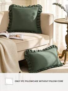 LongNap 1pc Cute Ruffle Pillowcase - Polyester Fabric, Romantic French Style, Ruffle Cushion Cover (Pillow Insert Not Included), Envelope Closure, Wrinkle-Resistant, Machine Washable, Autumn Home Decor - Dark Green - View 2