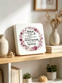 Square Rounded White Textured Thanksgiving Theme Desktop Decor, Burgundy Rose Wreath Surrounding English "Thank You" Heartwarming Gratitude Quote, Blue Butterfly Accented Decorative Pattern, Home Desktop Display Craft, Desk, Vanity, Bedside Table, Shelf, Windowsill Surface Placement Decoration, Thoughtful Gift For Teachers, Mentors, Colleagues, Elders, Heartwarming Commemorative Gift - A - View 5