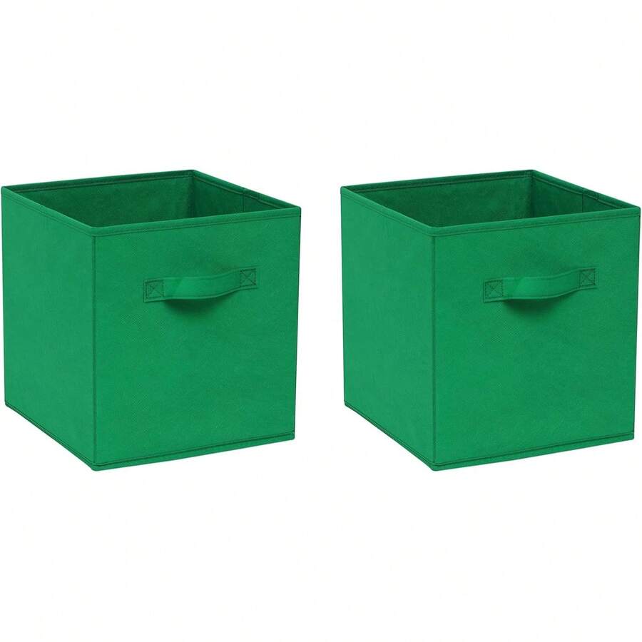 Foldable Storage Boxes Set Of 2,Non-Woven Fabric Storage Box Set,Storage Drawers For Cube Storage Unit,26.5x26.5x28 Cm - Dark Green - View 1
