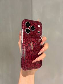 Personalized Fashion Burgundy Leopard Print Phone Case Compatible With Apple 18 Pro Max, 17 Pro, New 16 Pro, 15 Pro, Lace Wrist Strap, Unique Anti-Drop Protective Cover - Red - View 3