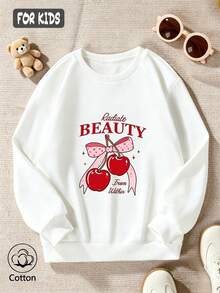 Girls' Cute Printed Drop-Shoulder Round-Neck Long-Sleeve Casual Sports Sweatshirt - White - View 3
