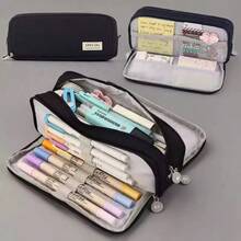 1pc Large 3-Compartment Pencil Case, Multi-Function Double Zipper Stationery Storage Bag, Desktop Organizer, Creative Makeup Bag, Back To School Student Supplies, Educational Gift - Single Piece - View 12