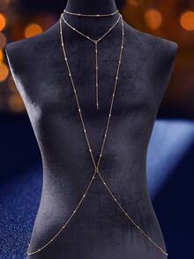 1pc Silver Long Chain Personalized Body Chain For Women Beach - Gold - View 3