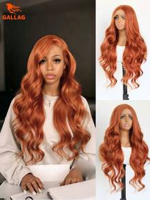 Pink And Ginger Orange Wavy Synthetic Lace Front Wig (13x4) – Pre-Plucked Hairline, HD Transparent Lace – Suitable For Daily Wear And Beginners – 24 Inches - Multicolor - View 11