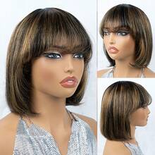 Bob Wig Human Hair Wig Brown Mixed Color Wig Women's Straight Hair Wig Short Hair Wig With Bangs Fluffy Shape Suitable For Everyone To Wear - S1/30 - View 8